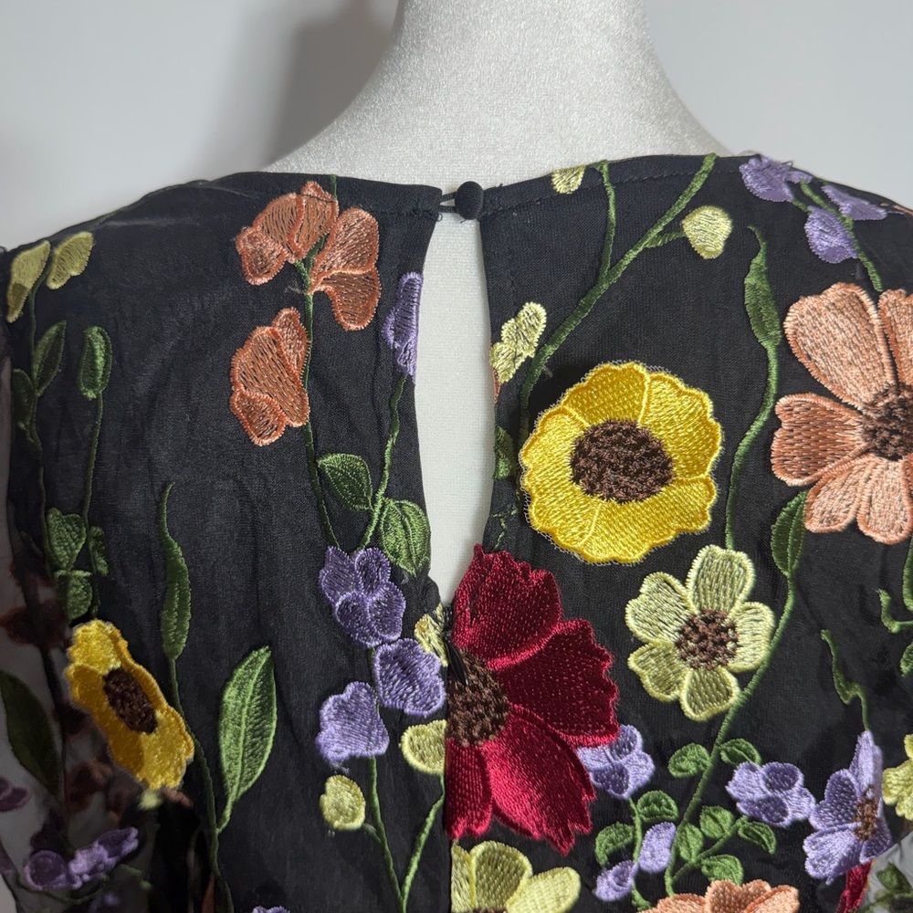 NWT Lulus Impressive Blossom Black 3D Floral Embroidered V-Neck Dress - Picture 12 of 16